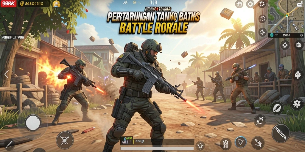 Screenshot menunjukkan aksi mendebarkan dalam game Battle Royale.