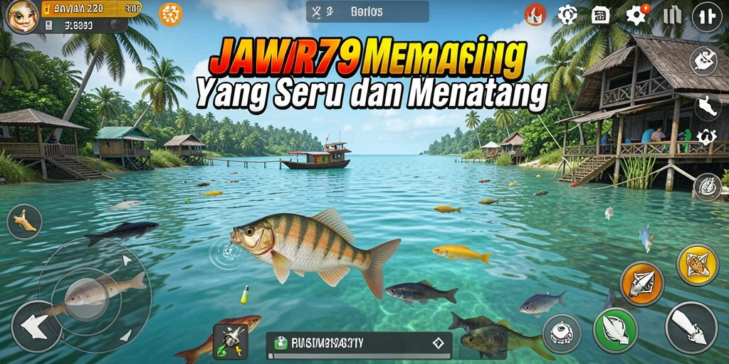 Screenshot gameplay JAWARA79 menampilkan aksi memancing yang mendebarkan.